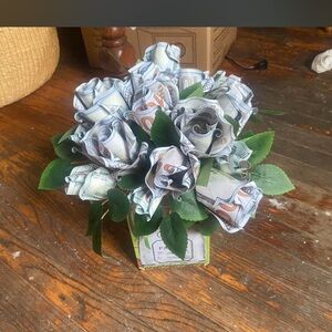Handmade Money Rose Bouquet in Green and White